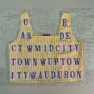 NEW Queen of Sparkles Yellow White NOLA Street Tiles  Top Sz M NWOT New Orleans